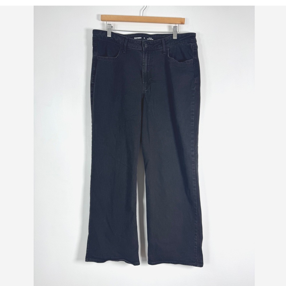 Minimalist Old Navy Womens 16 Wow Wide Leg Jeans Black High Rise Stretch Denim